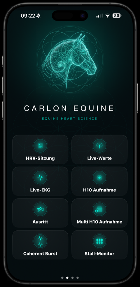 CARLON Equine — Hauptmenü mit allen Werkzeugen