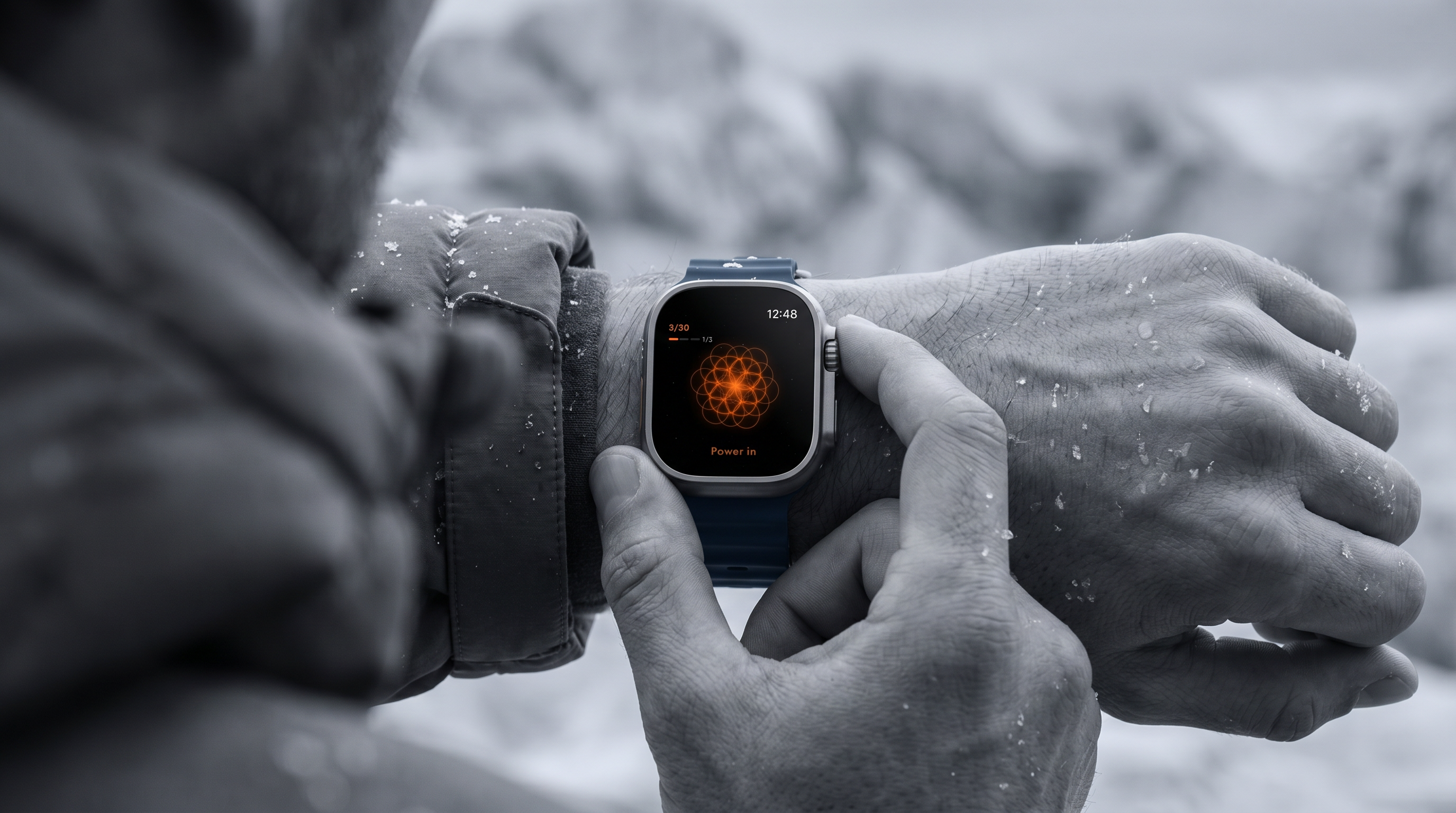 Apple Watch Ultra showing CARLON Tummo session outdoors in cold conditions